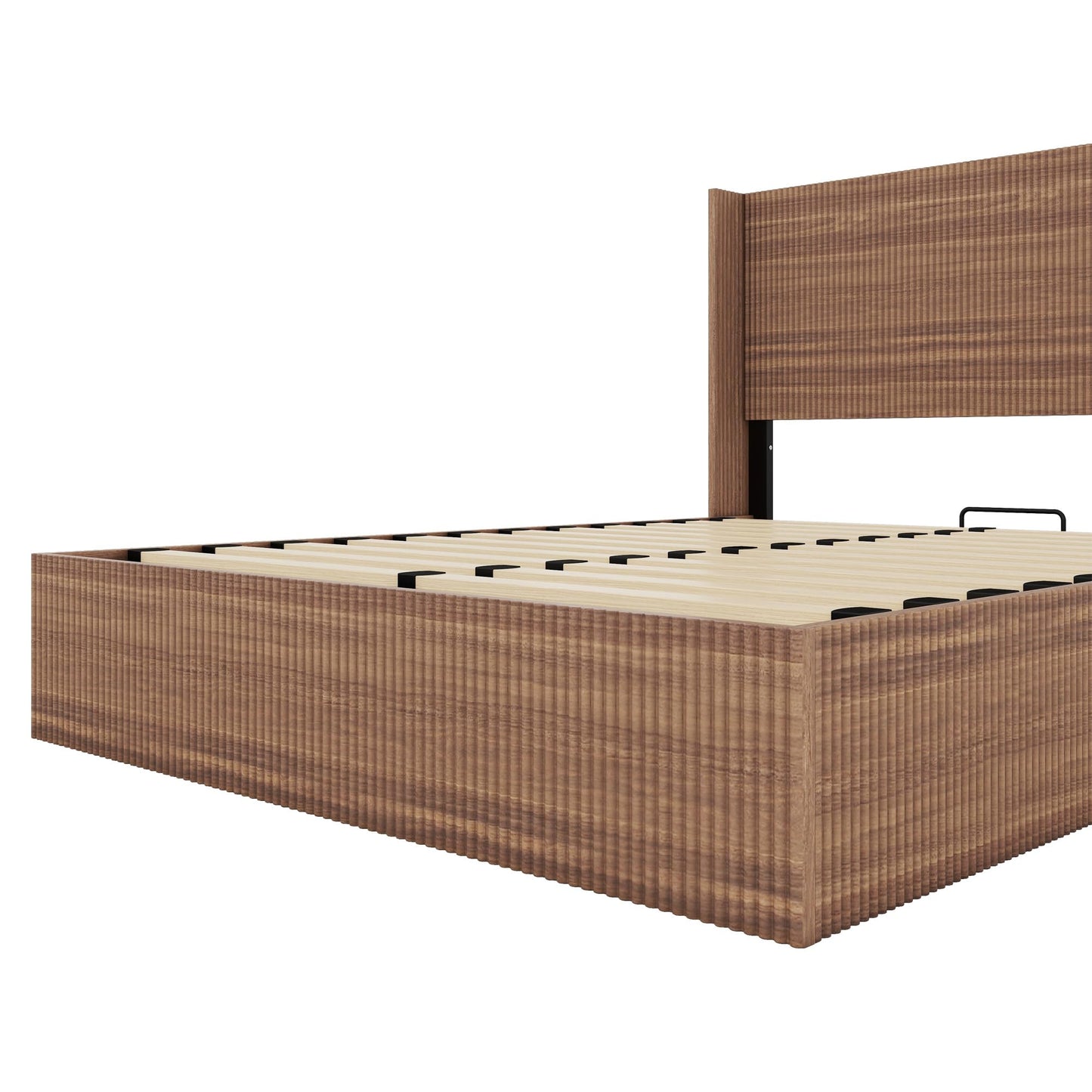 Lift Up Storage Bed Queen Size, Queen Bed Frame with Headboard and Lift Storage System, Wood Headboard with Wing-Back and Convex Groove Board Design