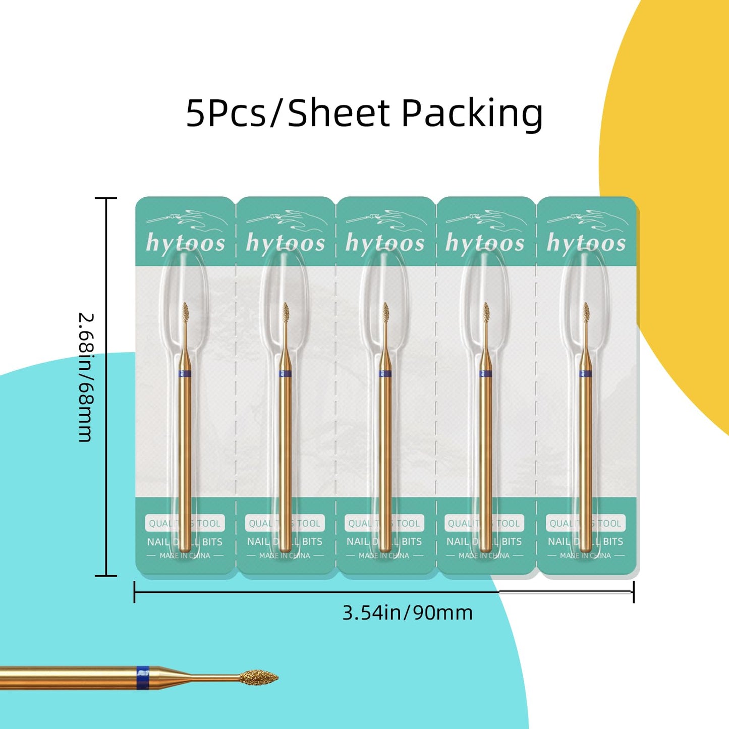 HYTOOS 1mm Mini Flame Cuticle Clean Nail Drill Bit, 5Pcs/Set Titanium Russian Diamond Nail Bits Professional Safety Under Nail Cleaner Burr for Cuticle Dead Skin, Electric Drill Accessories, Medium