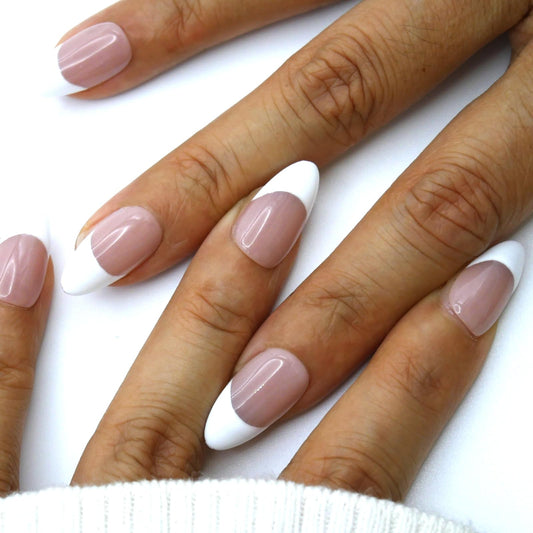 French Tip Press on Nails Short Pink French Almond, Pink Nude with White Tips, Professional Manicure Set, 10Pcs Nail Kit for Women Girls Manicure