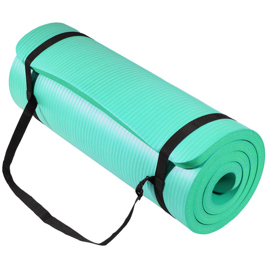 Signature Fitness Yoga Mat,Pilates & Exercise Mat,Extra Thick 1" High-Density Foam Workout Mat with Easy-Cinch Carrying Strap for Home & Gym Workouts,Aqua
