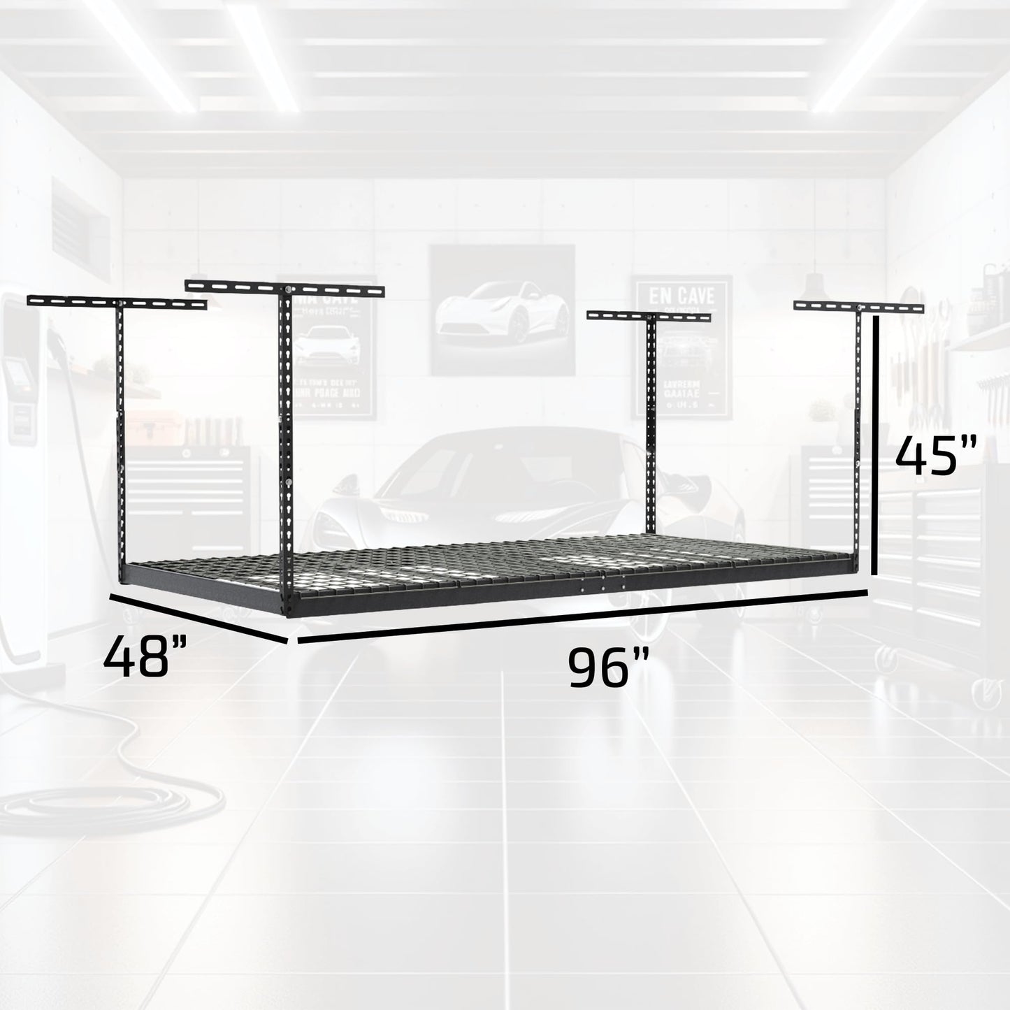 2-Pack 4 x 8 MonsterRax Overhead Garage Storage Rack, Ceiling Racks for Garage, Organization Shelving, Adjustable Hanging Shelf, Grey, 24"-45" Height Adjustment