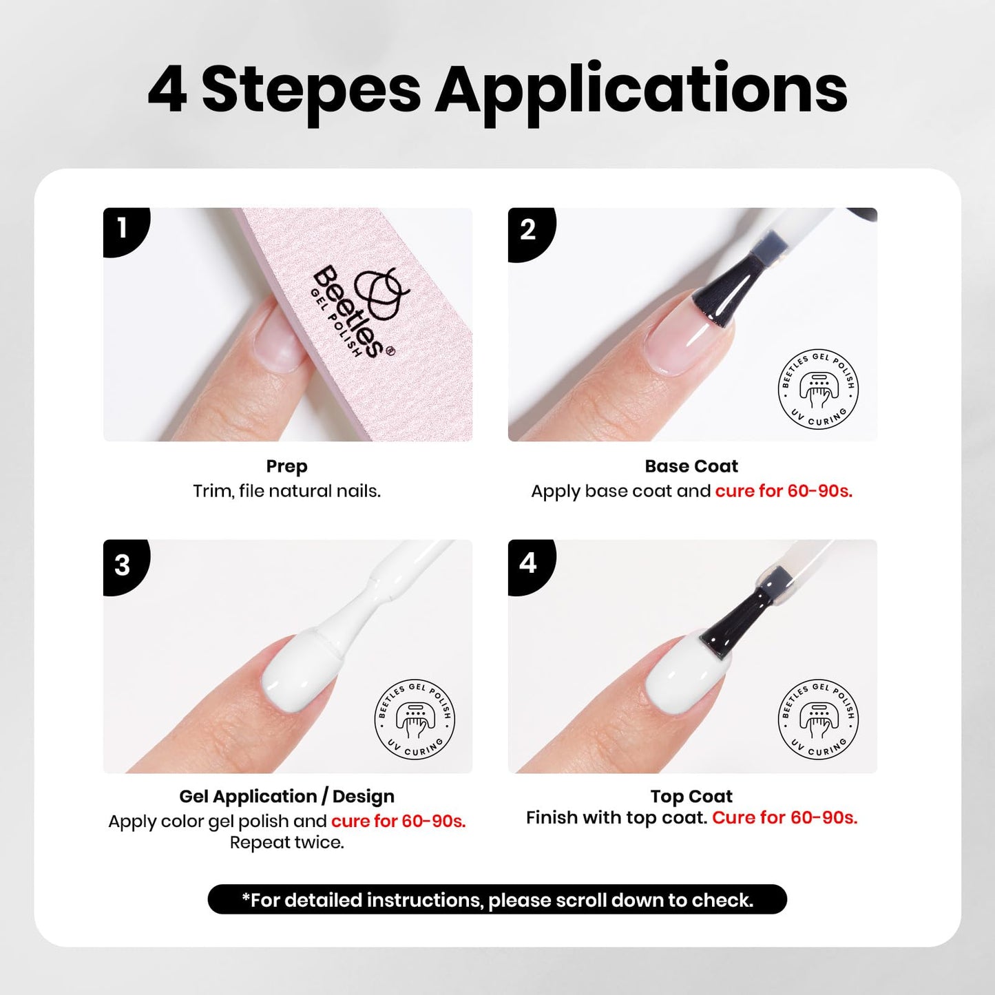 Beetles 2 Colors 10ML HEMA-Free White Black Gel Nail Polish Kit with U V Light, 6 Pcs Gel Polish Set Classic DIY Manicure Kit with Base &Top Coat Nail File Soak Off Home Salon Women Gifts