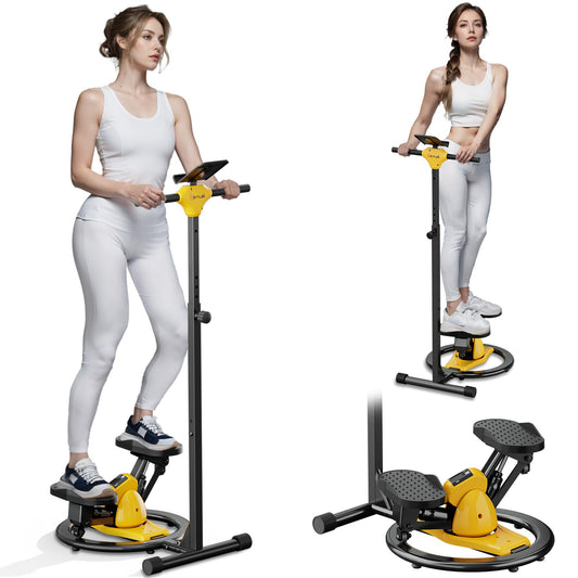 seanleecore Twist Stepper with Handlebar, High-Resistance Stair Stepper Machine for Home Workout, Step + Twist Cardio Exercise Equipment, 300 lb Capacity Quiet Compact Rock Stepper with LCD Monitor
