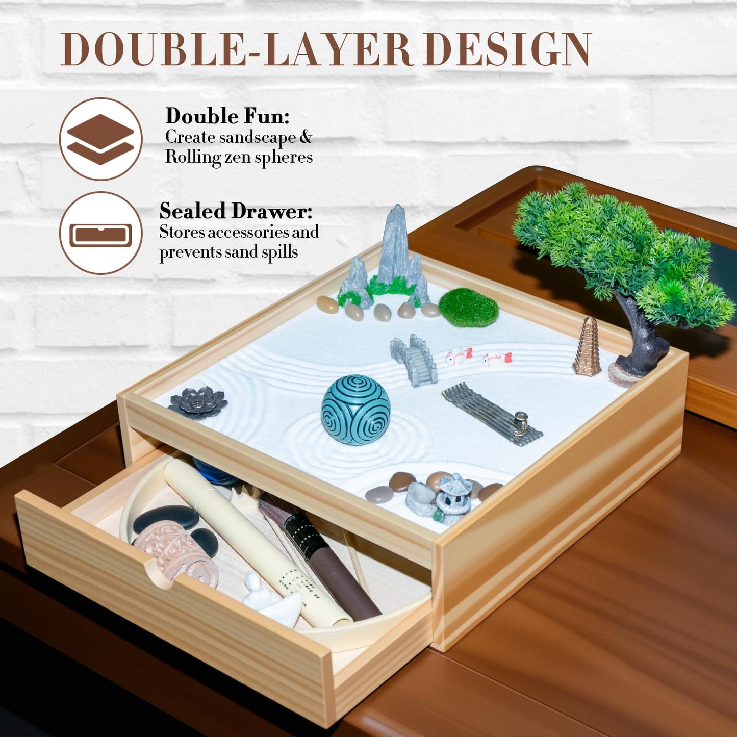Hugbow Japanese Zen Garden Kit for Desk,Two-in-One Mini Zen Garden with Incense,26PCS Sand Tray Therapy Kit with 3 Stamp Spheres,Japanese Decor for Home&Office Desk and Meditation Therapy