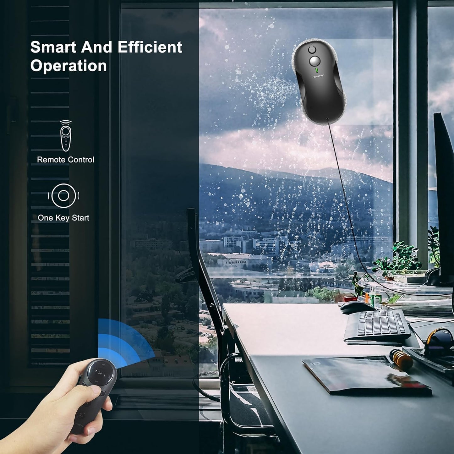 Tosima W3 Window Cleaning Robot - Dual Direction Auto-Spray Smart Window Cleaner with Triple Safety System, Smart Navigation, Remote Control, for All Smooth Surfaces, with 12 Rags, Black
