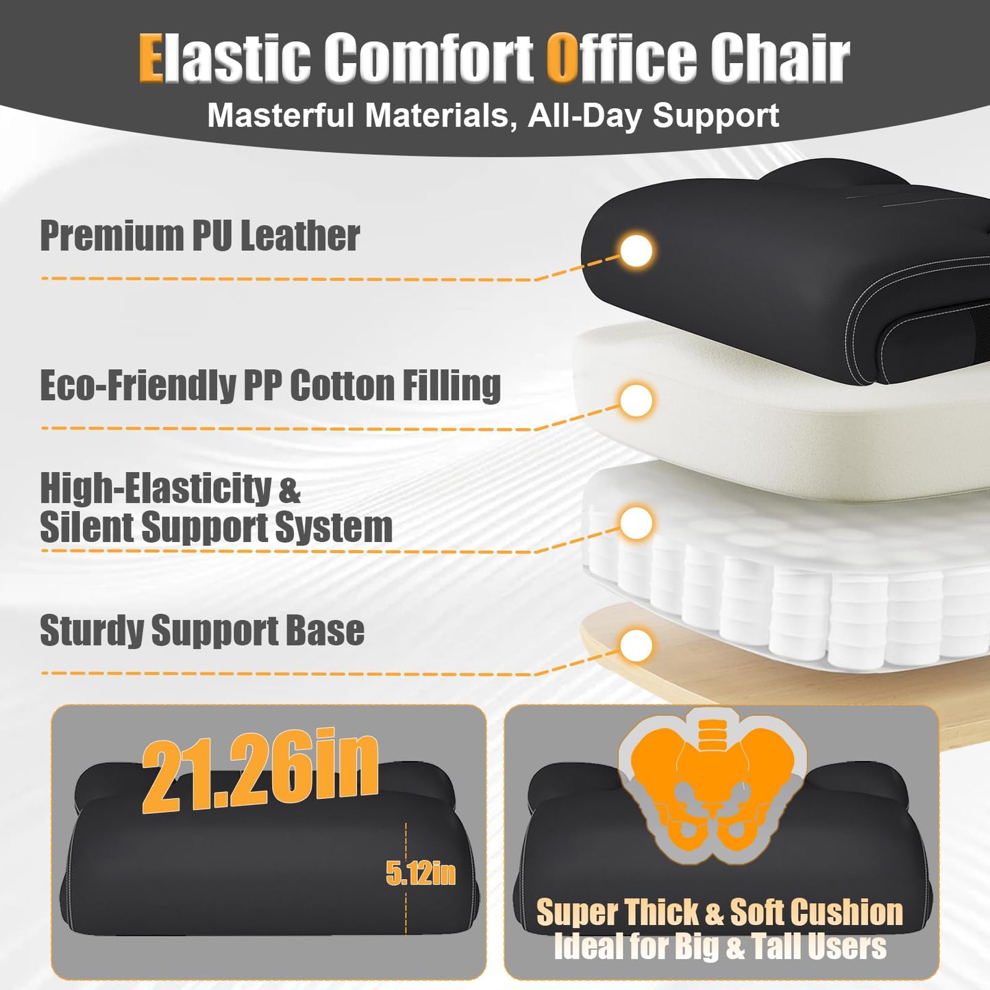 Big and Tall Ergonomic Leather Office Chair with Adjustable Lumbar Support, Flip-Up Armrests Desk Computer Chair, Swivel PC Chair with Rocking Function