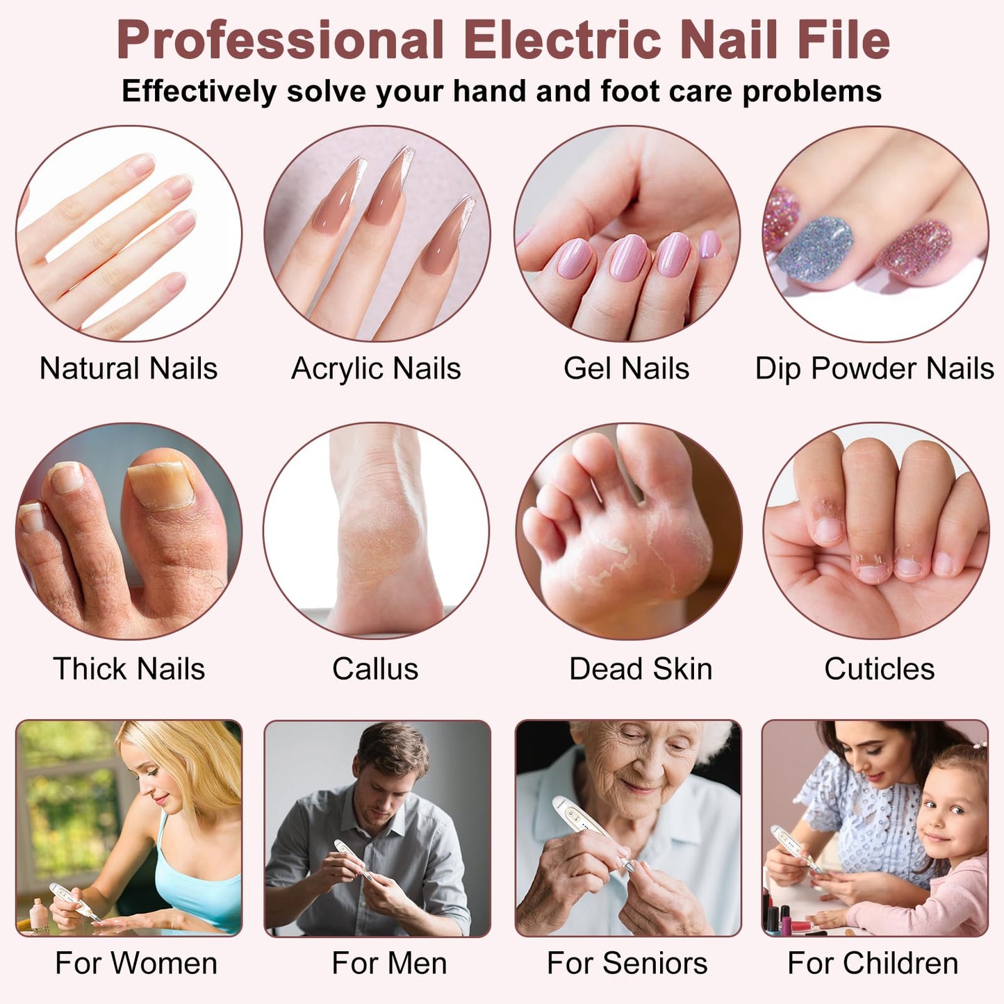 Toenail Grinder, Toe Nail Grinder for Thick Toenails, Electric Manicure Pedicure Set, Cordless Rechargeable Toenail Drill File Kit, Toe Nail Sander for Men Women Seniors Humans Thick Nails