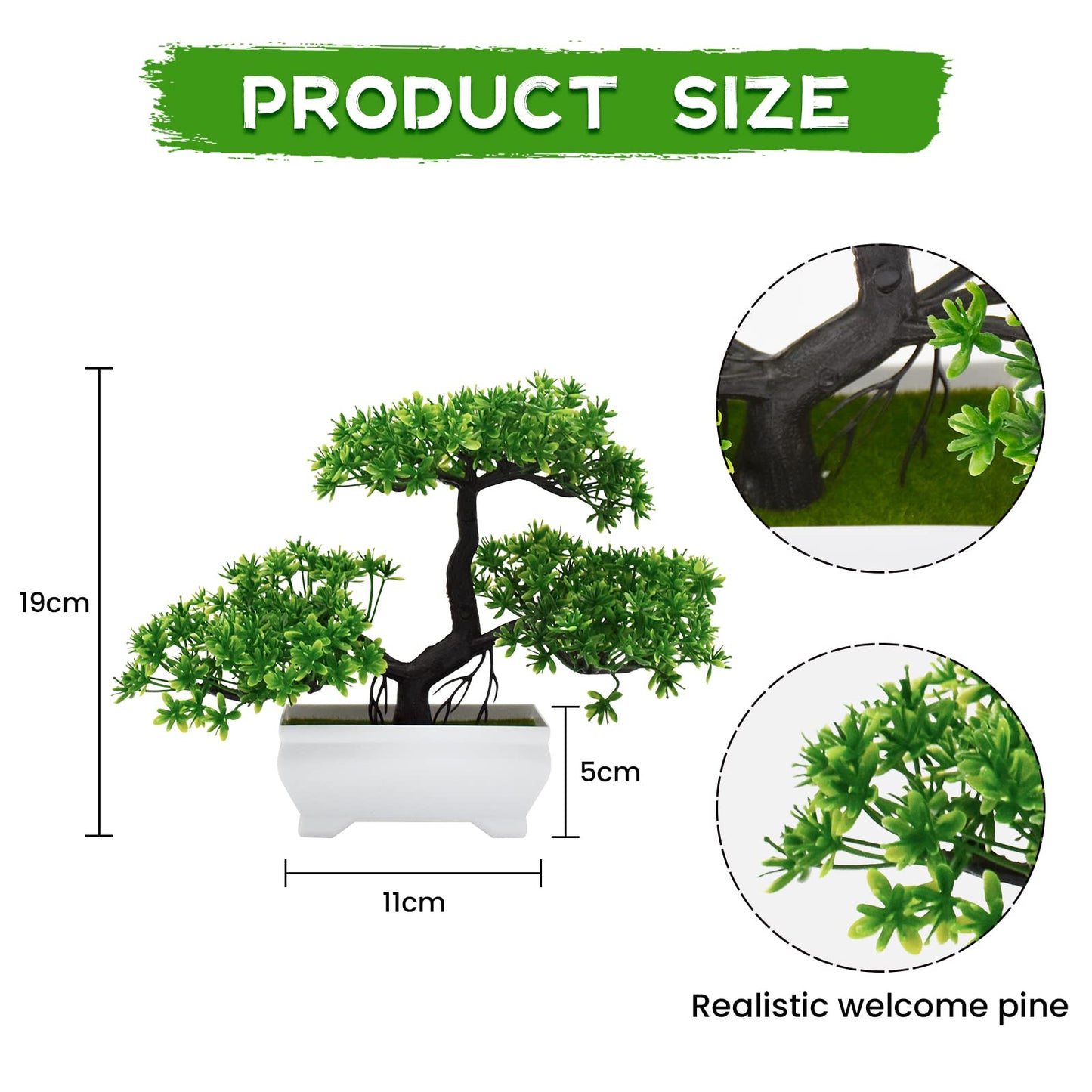 AzureLeap Artificial Bonsai Tree Cloud Pine Bionic Plant Indoor Small Fake Plants Decor Zen Garden Desk Home Desktop Office Bathroom Shelf Bedroom Living Room Decorations (Green)