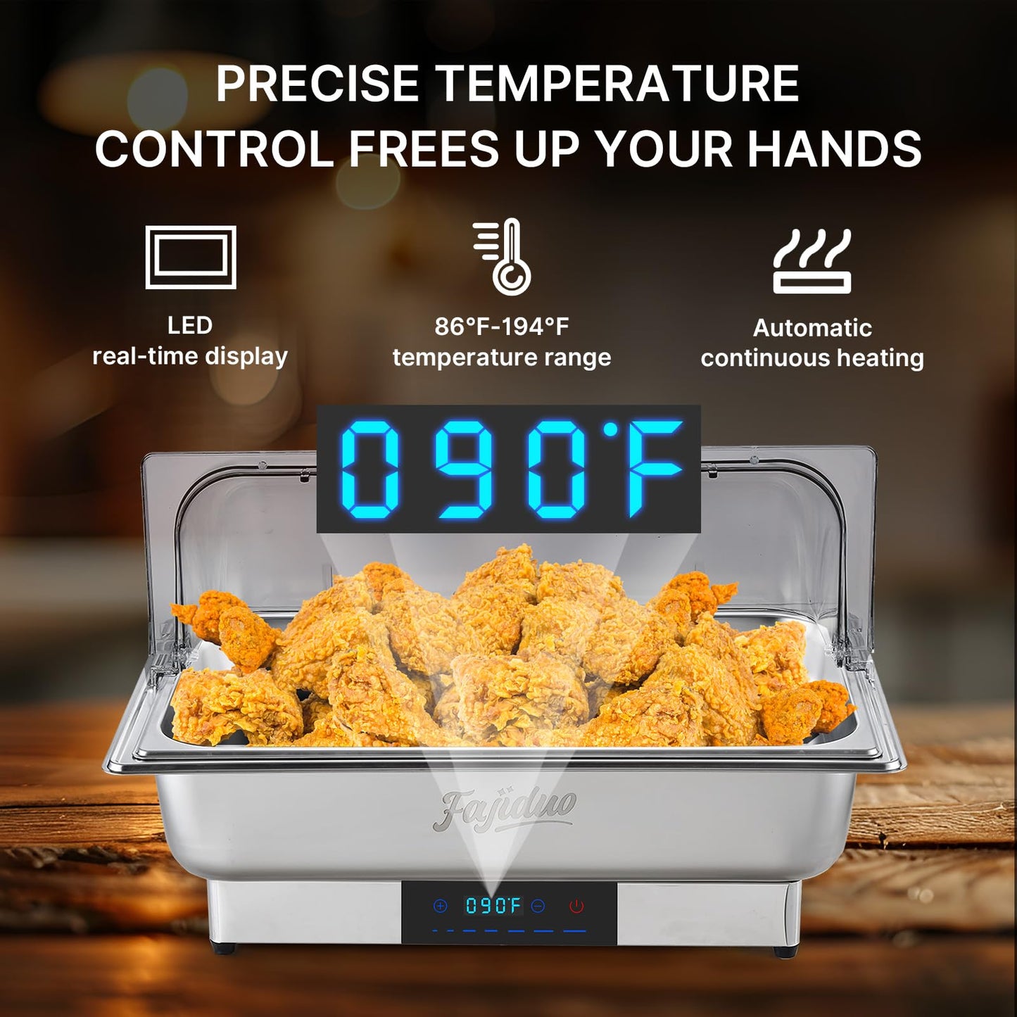 Electric Chafing Dish, 9QT Buffet Servers and Warmers, Stainless Steel Chaffing Dishes with Temperature Control Display, Commercial Food Warmers for for Parties, Catering, Buffets
