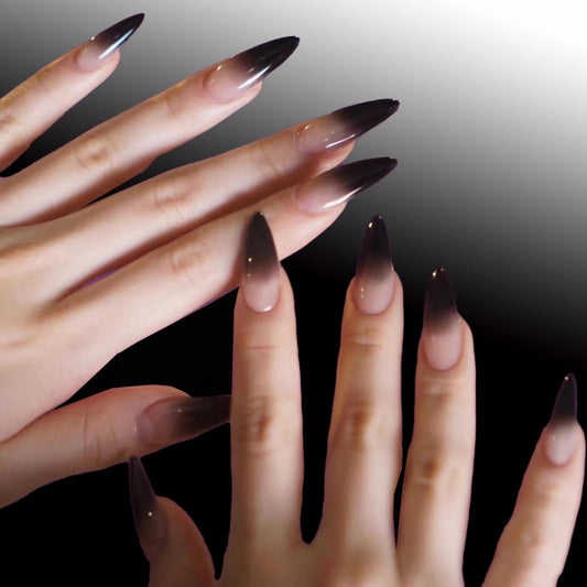 BABALAL Press on Nails Almond Medium Fake Nails Black Goth Glue on Nails Halloween Acrylic Nails Vampire Stiletto False Nails 24Pcs Punk Stick on Nails