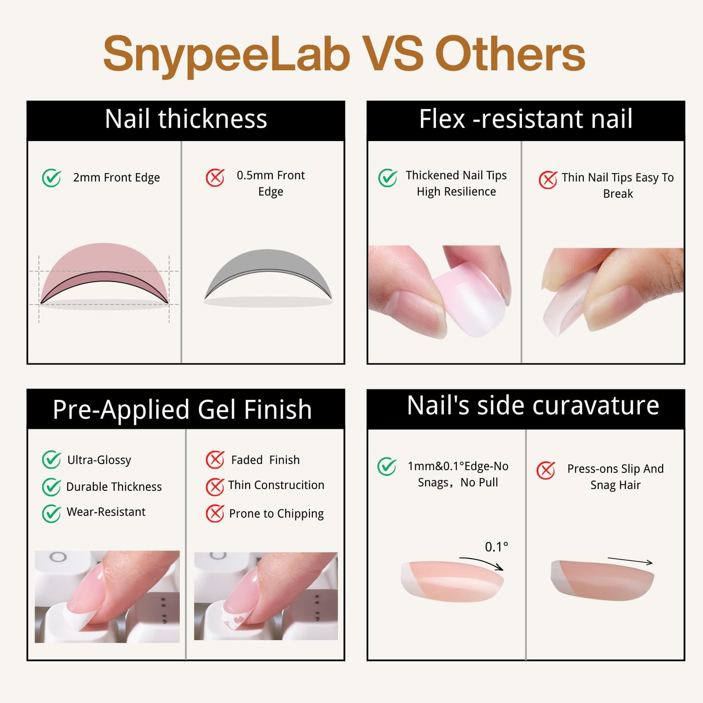 SnypeeLab Nude Cat Eye Press on Nails Short Square, French Tip Short Square Glue on Nails for Women Gift, Reusable Soft Gel Press on Acrylic Nail with Designs 30Pcs(Nude)