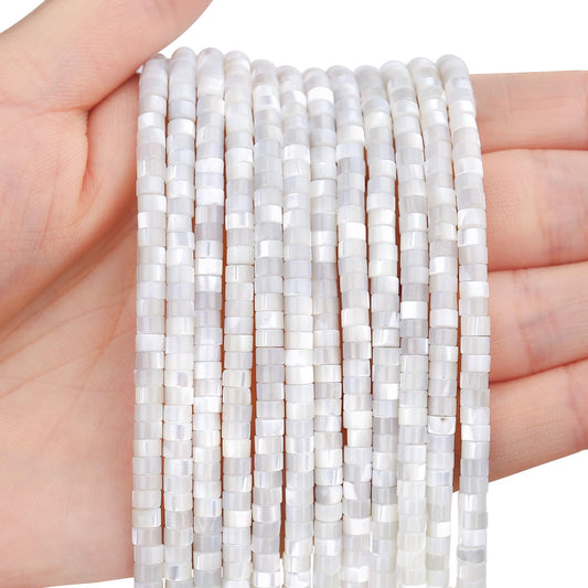 BONNY BOXX 150PCs Natural White Shell Spacer Beads, Loose Semi Precious Flat Round Gemstone Heishi Disc Stone Beads for Beading Jewelry Making 4mm*2mm