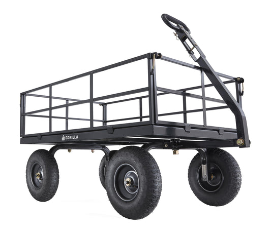 Gorilla Carts Steel Utility Cart, 9 Cu Ft Bed, 1200 lb Load Capacity, Black – Towable Heavy-Duty Outdoor Hauling Wagon with Removable Side Panels for Yard, Lawn, Garden or Landscaping