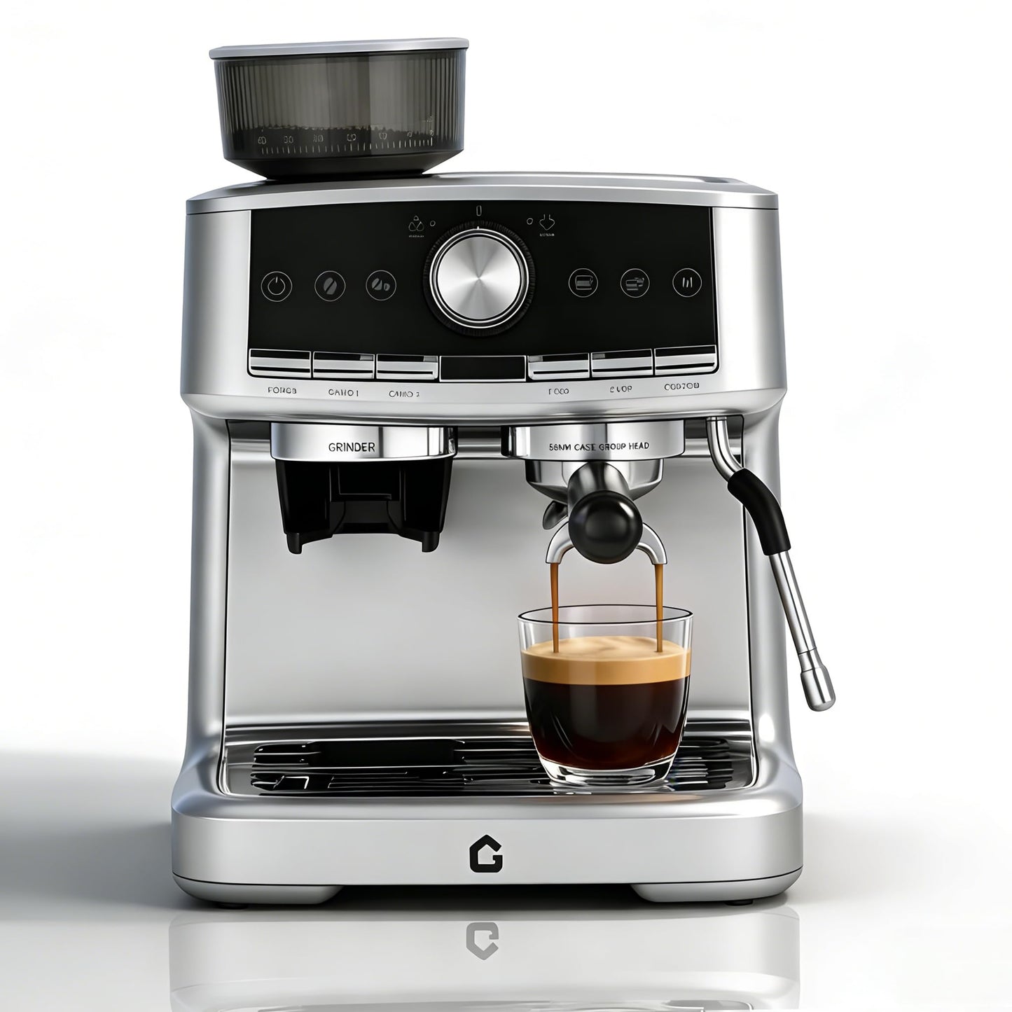 OUTLANE Espresso Machine with Grinder - 20 Bar Pressure, Stainless Steel Build, 1.5L Removable Water Tank, Milk Frother & Steam Wand for Latte/Cappuccino, Adjustable Espresso Shot Volume - Professiona