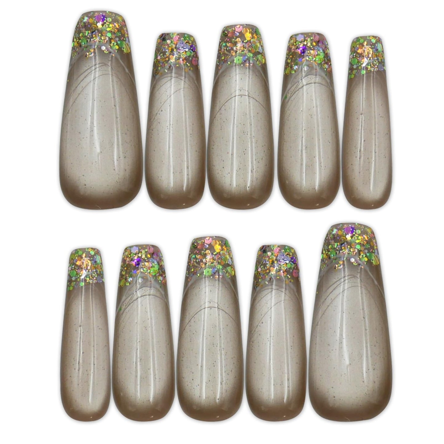 Cat Eye French Tip Press On Nails，Long Stiletto Fake Nails，Glossy Artificial Fake Nail .With Glue Tabs - 10Pcs Nail Kit for Women Girls Elegant & Durable Artificial Nails for Instant Manicure.