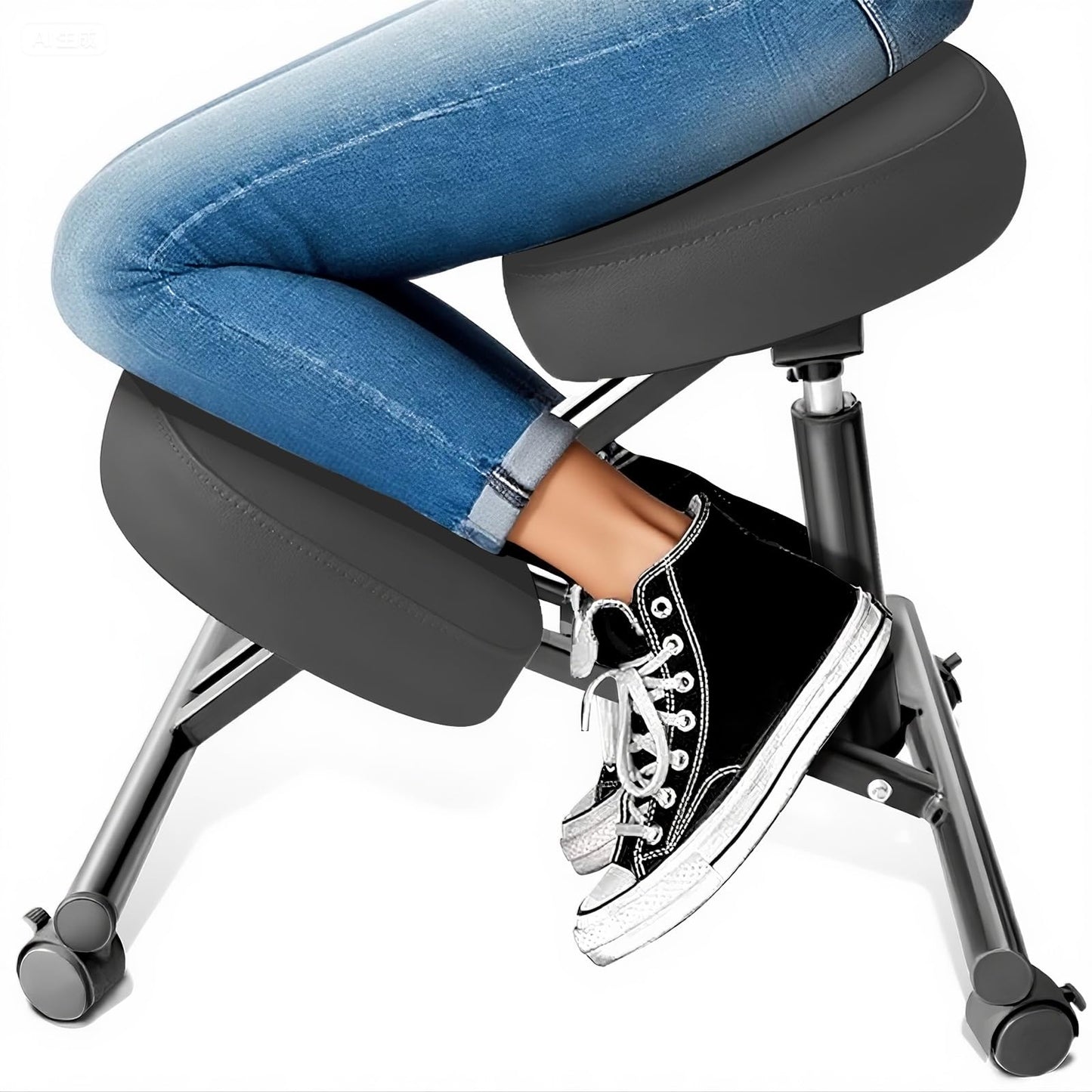 PU Leather Ergonomic Kneeling Chair, Adjustable Home and Office Stool with Thick Pads and Flexible Lockable Brake Wheels for Back Pain Relief（Dark Gray）