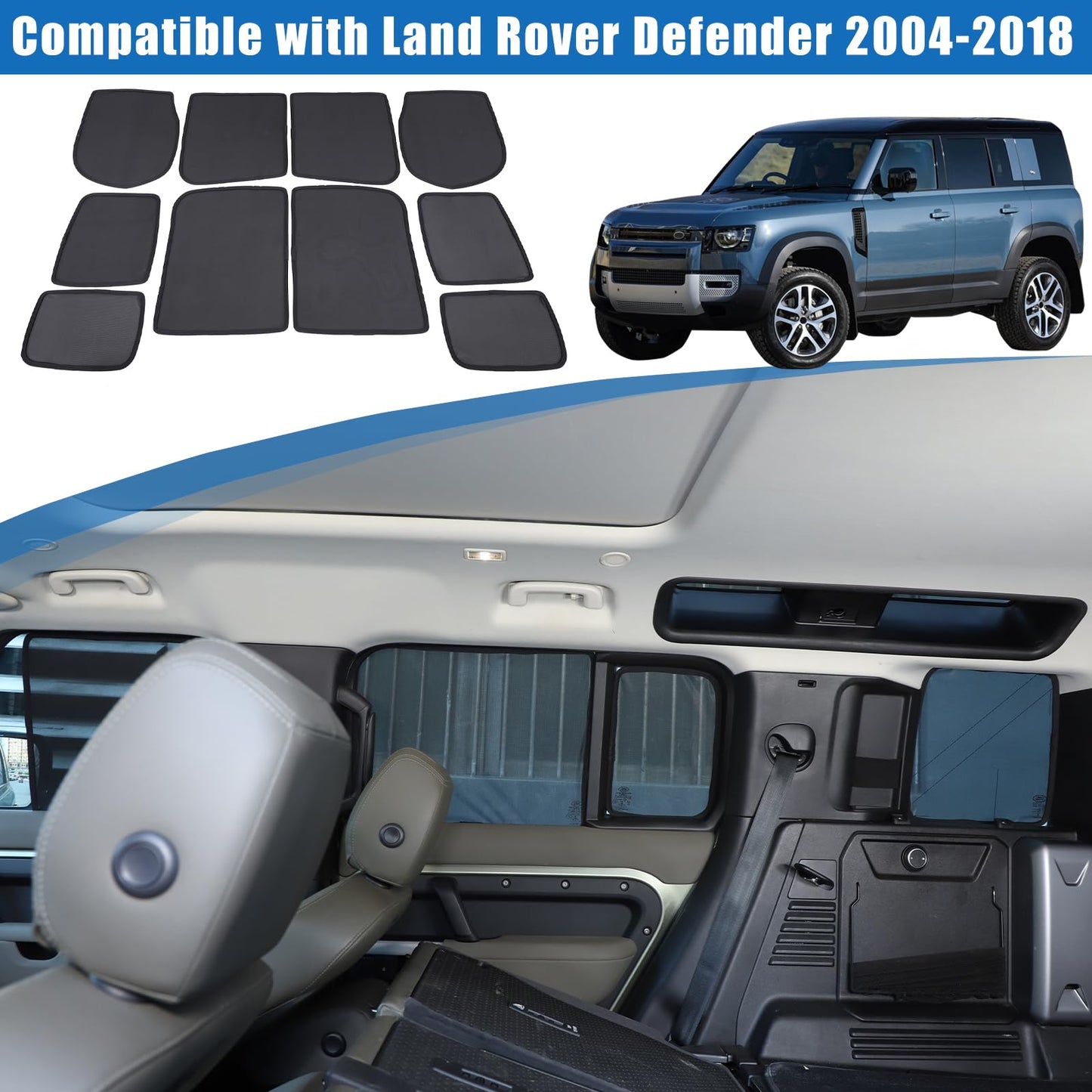 Car Window Shades Compatible with Land Rover Defender 110 2020-2025，Front Rear Sun Shade Breathable Block UV Rays Privacy Screen Reduce Glare Protection Curtain Sunshades (Whole car)