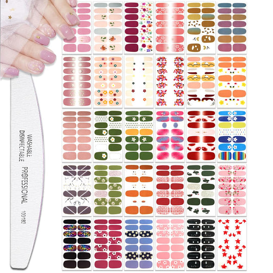 XEAOHESY 30 Sheets Flower Series Full Wraps Nail Polish Strips Stickers Self-Adhesive Nail Art Decals Stickers with Nail File Manicure Kit Nail Art for Women Girls