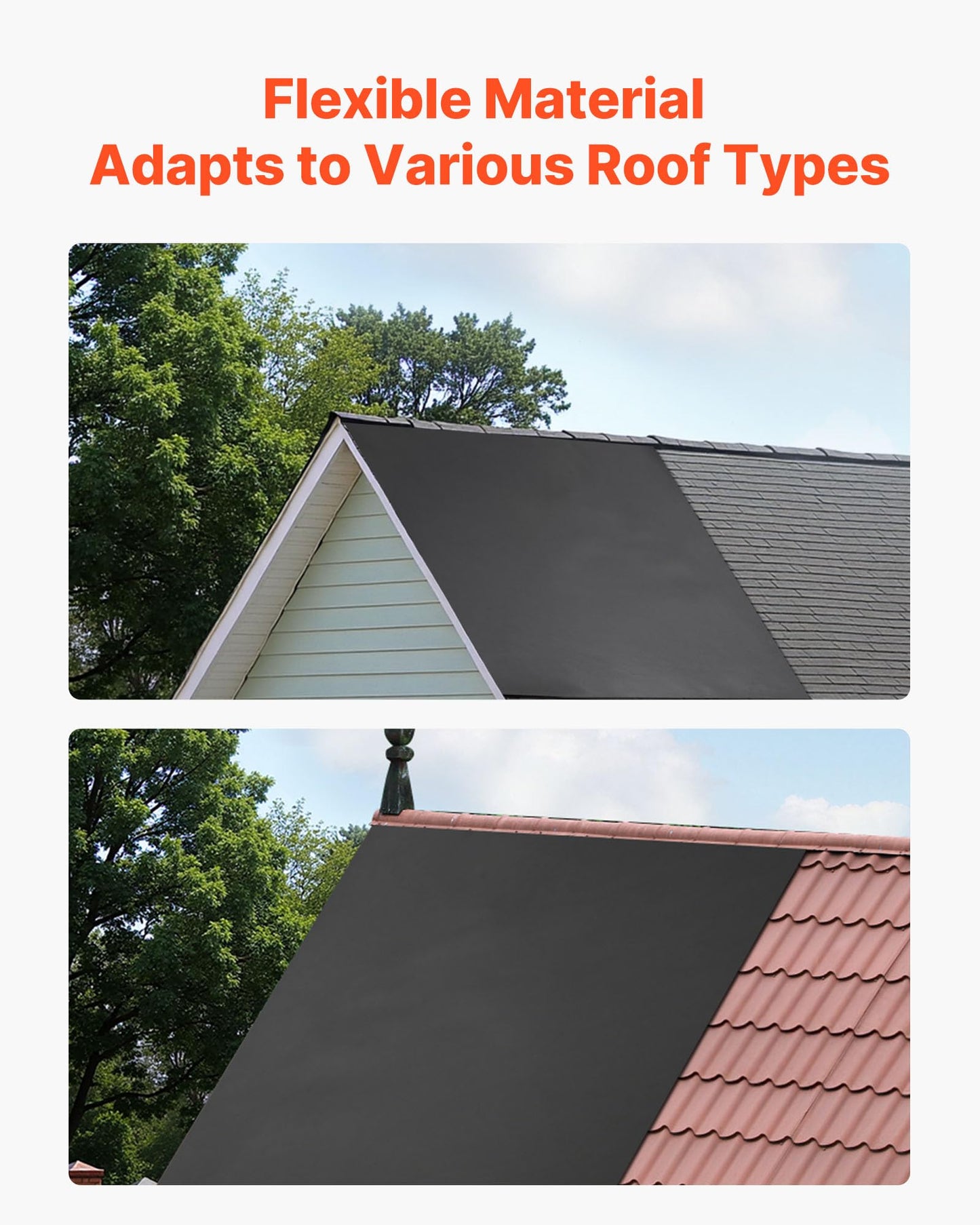 VEVOR Roll Roofing, 15 x 25 ft, 45 mil EPDM Rubber Roofing, Long Lifespan & Weather-Resistant, Withstands Harsh Temperatures, Flexible & Easy Installation, Roof Underlayment for RVs, Roofs, Ponds