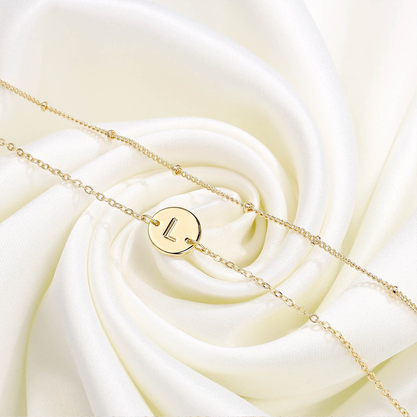 MONOZO Gold Initial Bracelets for Women, Dainty 14K-gold-plated Layered Beaded C Letter Initial Bracelet Personalized Alphabet Disc Monogram Charm Bracelet Jewelry Gifts
