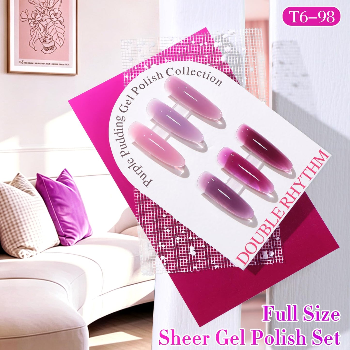 Double Rhythm 6 Pcs 15 ML Gel Polish Set Same Color Same Bottle Soak Off Gel Polish Kit Nail Art Manicure Salon DIY at Home for Women (Jelly Plum Purple Lavender- T6-98)