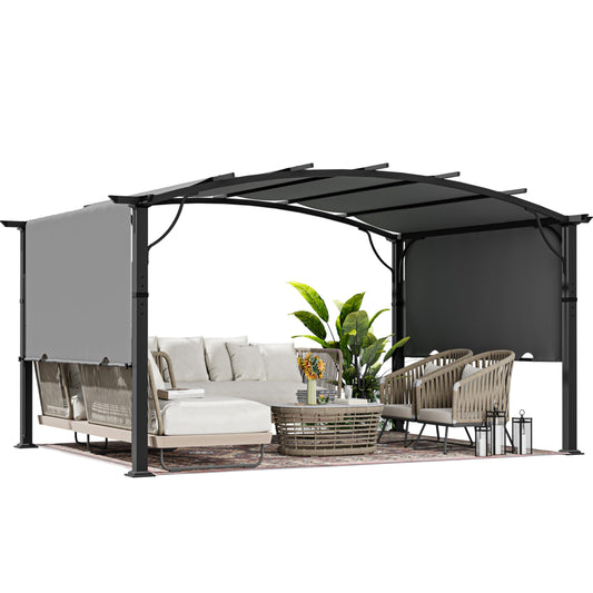 HAPPATIO 12' x12' Outdoor Retractable Pergola, Aluminum Pergola with Canopy Fixed in Various Positions, Arched Roof with Sun Shade Canopy Metal Frame for Backyards, Gardens, Patios (Grey)