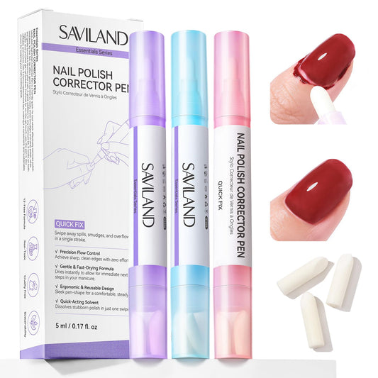 SAVILAND Ultra-Precise Nail Polish Remover Pen: 3 PCS Refillable Nail Polish Corrector Pen 9 Replacement Tips Acetone-Free Nail Edge Cleaning Pen Gentle Non-Drying Nail Polish Tools Home DIY 0.5 Fl.oz