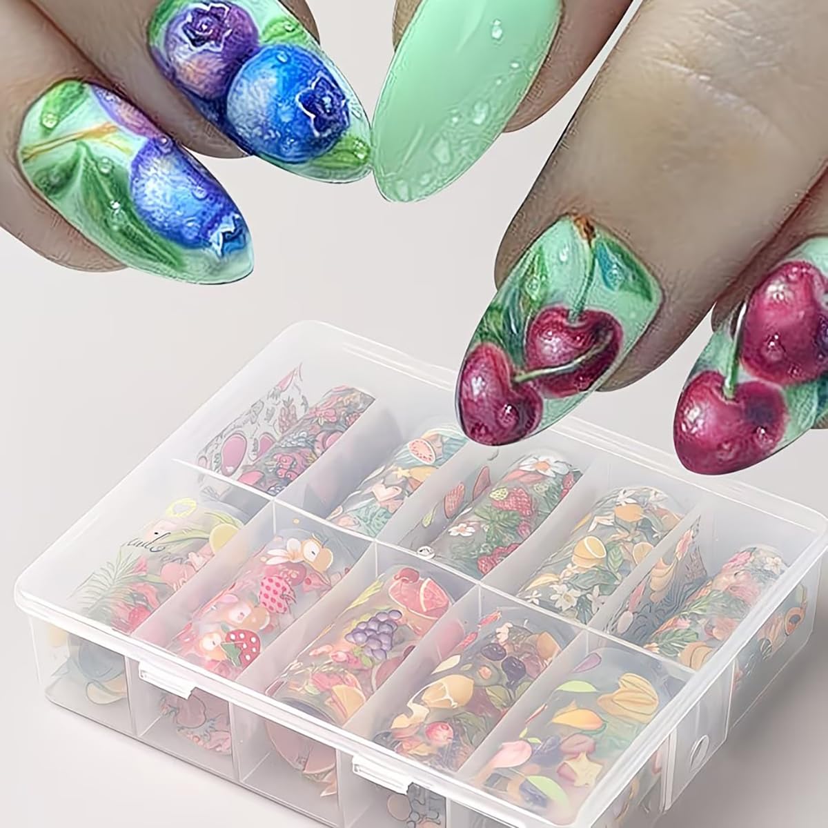 Fruit Nail Art Foil Transfer Stickers Summer Nails Foils Transfer Decals Lemon Strawberry Flower Fruit Nail Decals Nail Art Supplies Starry Sky Paper Nail Adhesive Slider for Women Manicure Decoration