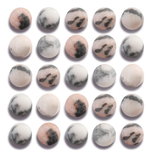 NITOPUPU 100Pcs 10mm Natural Matte Pink Zebra Jasper Beads Round Loose Gemstone Stone Beads for Jewerly Making with Crystal Stretch Cord