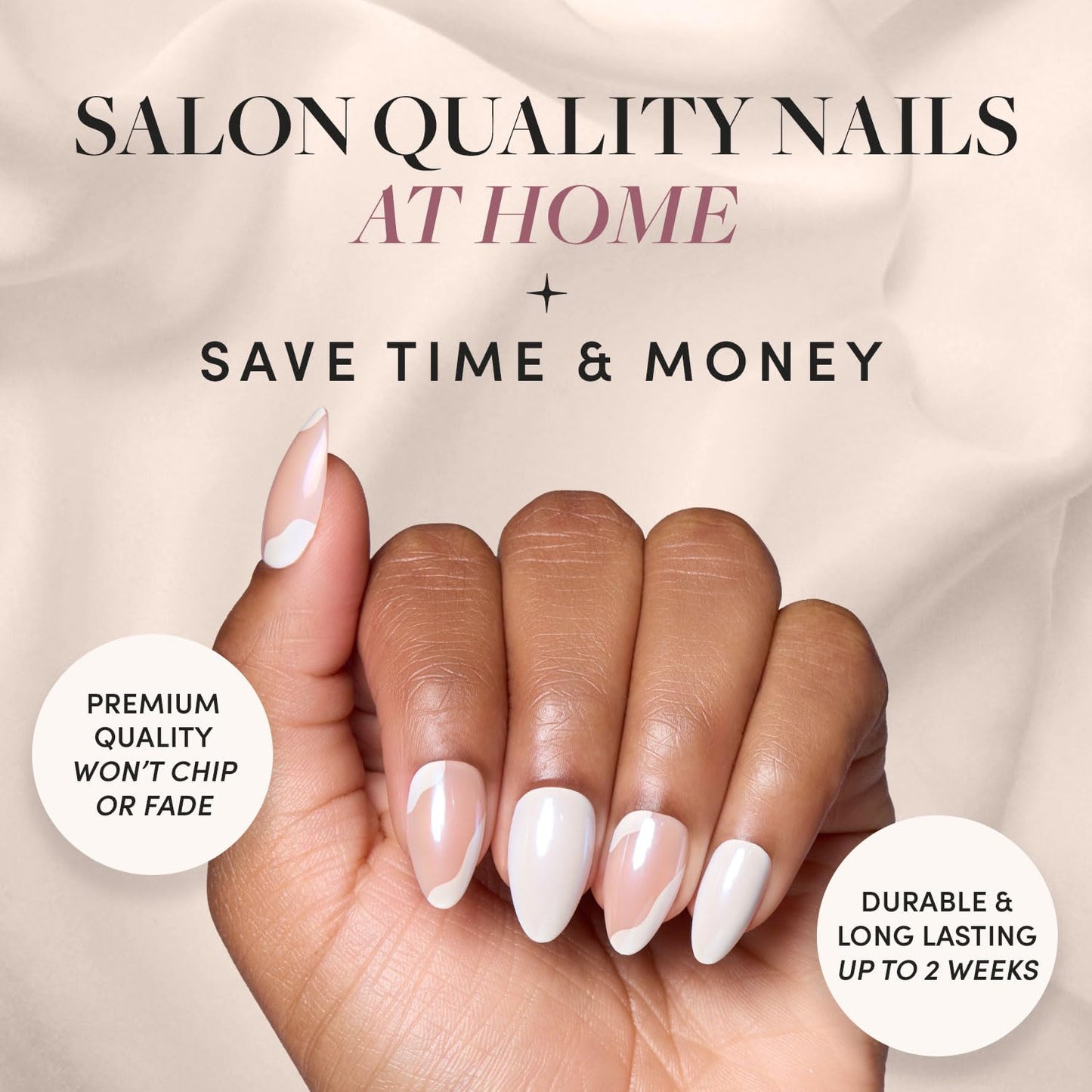 Glamnetic Press On Nails - Lovey Dovey Spring Nails | Glossy, Semi-Transparent Short Almond Fake Nails with Abstract Accents, Salon Quality | 15 Sizes - 30 Nail Kit with Glue