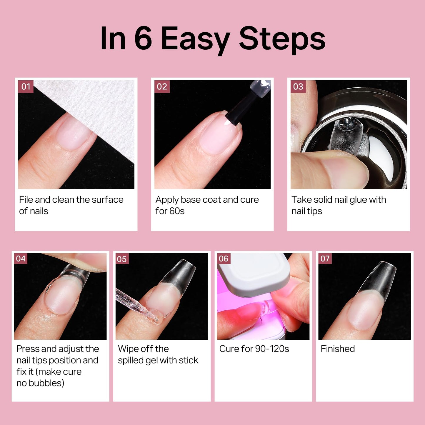 MIZHSE Gel Nail Kit Medium Coffin Gels Nail Tips, Solid Nails Glue Gel for Press On Nails with Portable U V Lamp 240Pcs 12 Sizes Half Matte Nail Tips Easy Nail Extension Set for Women