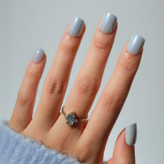 Glamnetic Press On Nails - Light Blue Extra Short Fake Nails with Reflective Glaze Finish | Salon Quality Summer Nails | Clear Skies | 12 Sizes - 30 Nail Kit with Glue