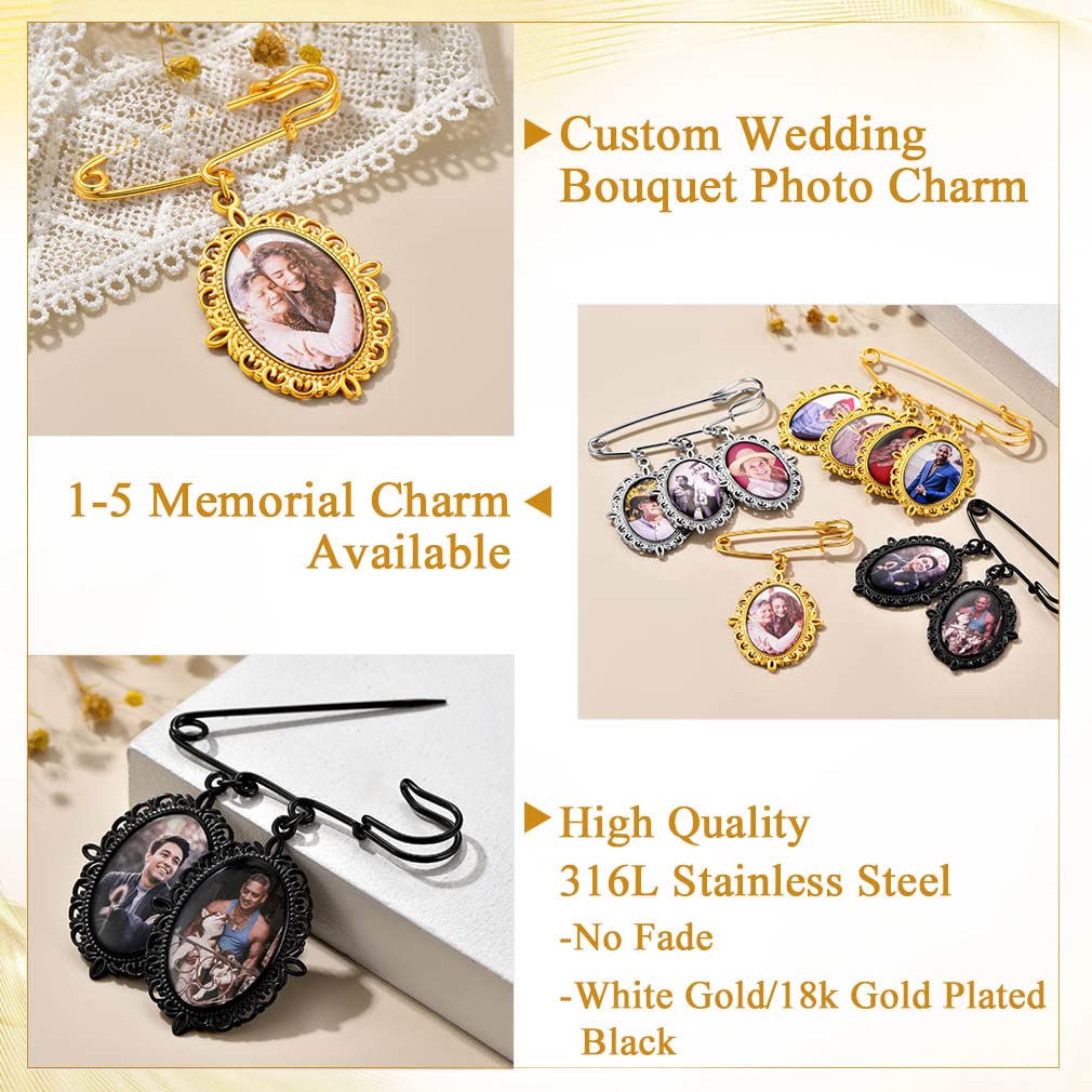Custom4U Wedding Boutonniere Heart Bouquet Charm Pin Customized Photo Charm for Mother of The Bride Groom Women Men