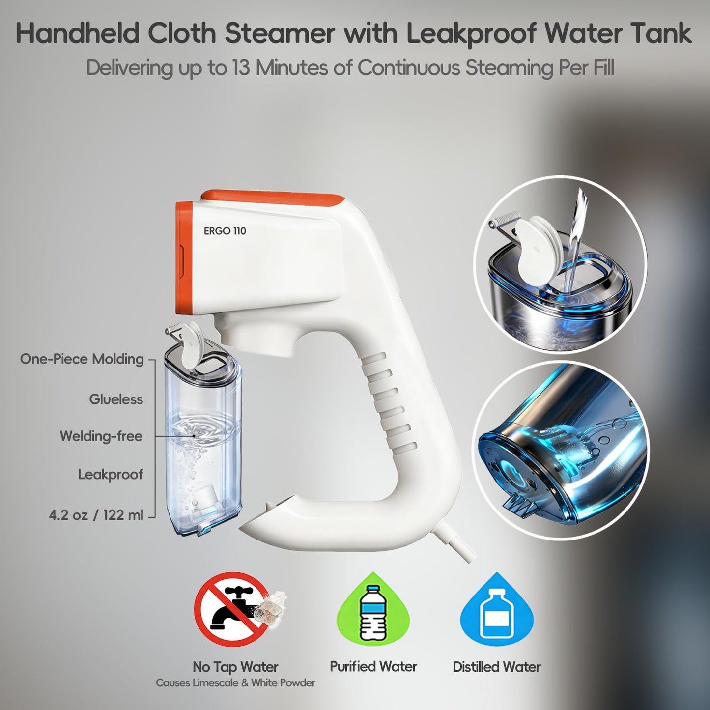 3DOEX Vacuum Steamer for Clothes, 2000Pa&3600Pa Suction Handheld Clothes Steamer,2 in 1 Portable Travel Steamer for Clothes,Garment Steamer With 122ml Water Tank (for 110-120V) (Pearl White)