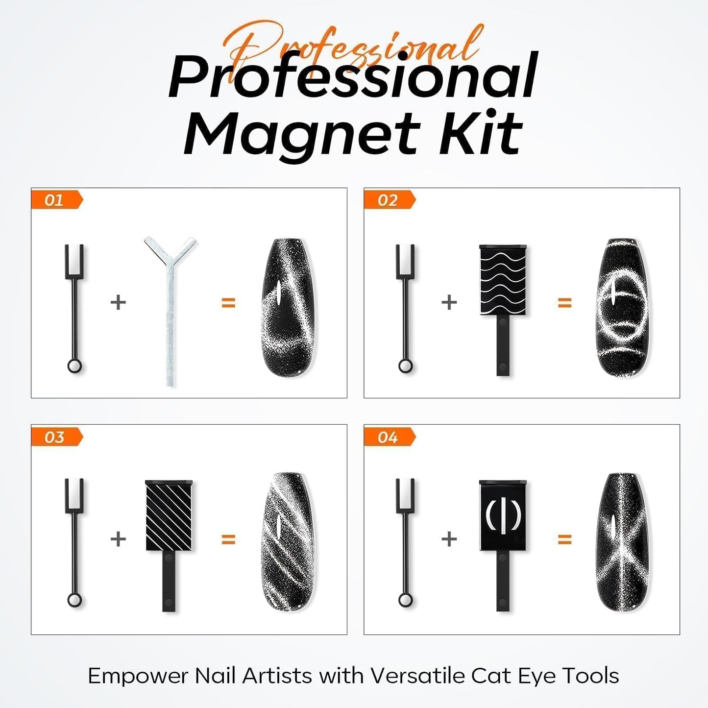modelones Cat Eye Magnet, 15PCS Cateye Gel Polish Nail Magnet Nail Tools with Black Bead-Attracting Nail Magnet Pen & Heart-Shaped Magnet for Nail Perfect for Home DIY, Nail Art Design