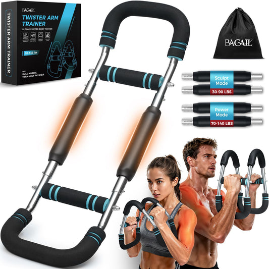 BAGAIL Twister Arm Trainer, 9-Level Resistance (30-140 lbs) for Chest & Arm Workout, Home Gym Strength Training Equipment with Ergonomic Grips & Carry Bag for Men and Women