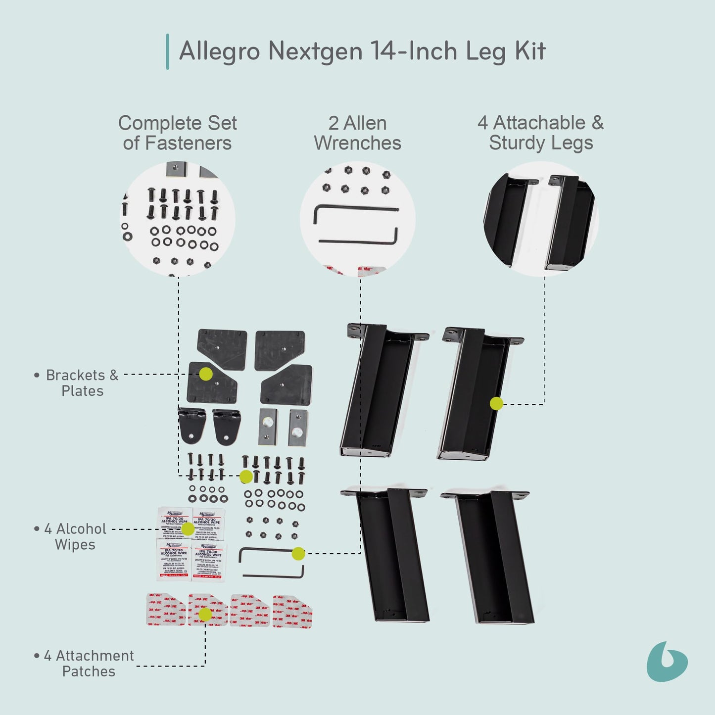 Balanced Body Allegro Nextgen 14-Inch Retrofit Leg Kit, Pilates Machine Accessory for Additional Exercise Options