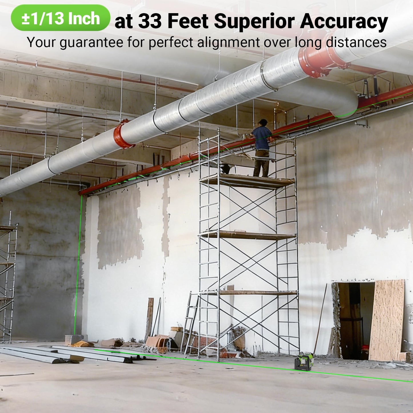 Huepar 360 Laser Level with Electric Pivot Around Point Fine Adjustment Rotating Base, Remote Control, Rechargeable Battery, 1/13" High precision Self Leveling Lazer Leveler, Pluse Mode