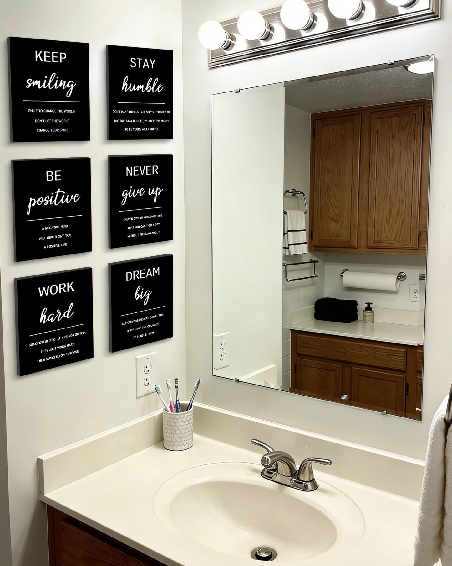 KUVIOKE Inspirational Framed Wall Art Motivational Quotes Wall Decor Encouraging Office Posters Positive Affirmations Sayings for Classroom Bedroom Living Room Ready to Hang Set of 6, 8x10in (Framed)