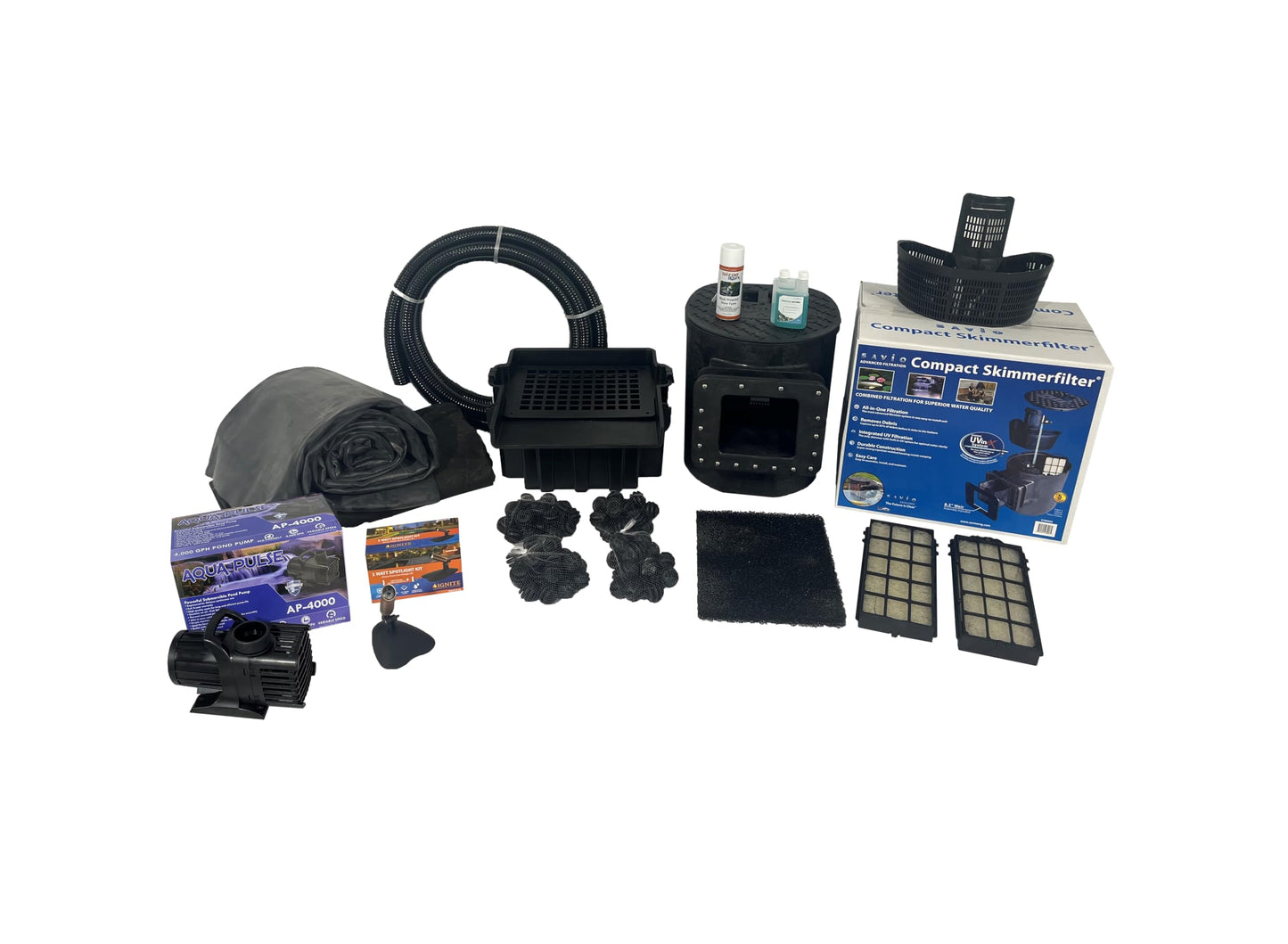 HALF OFF PONDS Savio Select 4,000 GPH Submersible Pump Pond Kit with 20' x 20' EPDM Rubber Pond Liner for Water Garden & Koi Pond