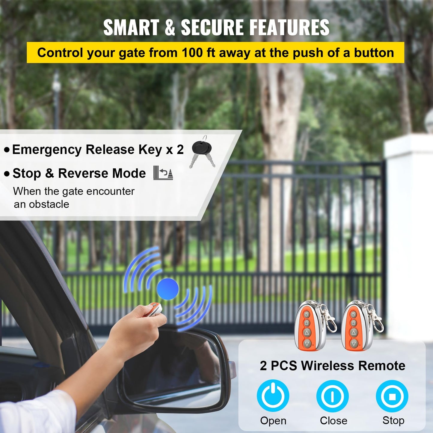 Vevor Automatic Sliding Gate Opener 1400LBS with 2 Remote Controls, Gate Operator Hardware Kit for Security, Move Speed 43ft Per Min, Electric Rolling Driveway Slide Gate Motor