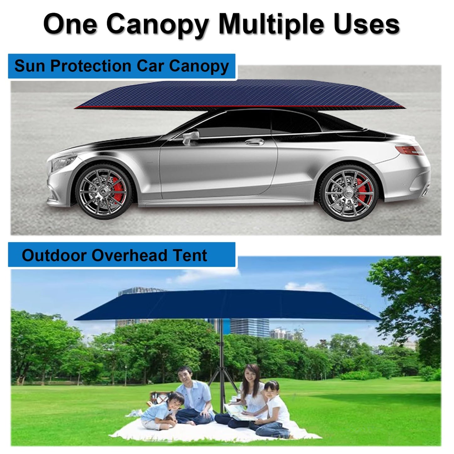 Fully Automatic Car Umbrella for Roof with Remote, Universal Car Tent with Bracket, 4.8M Portable Protection Carport, Folded Cars Sun Shade Movable Canopy for Sedan SUV