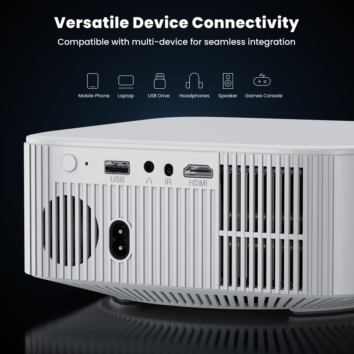 [1500 ANSI/Built-in APPs] Smart Projector with Wifi and Bluetooth: NICPOW 4K Outdoor Projector, Compatible with Netflix, Auto Focus & Keystone, Portable Proyector for Home & Outdoor Use, White