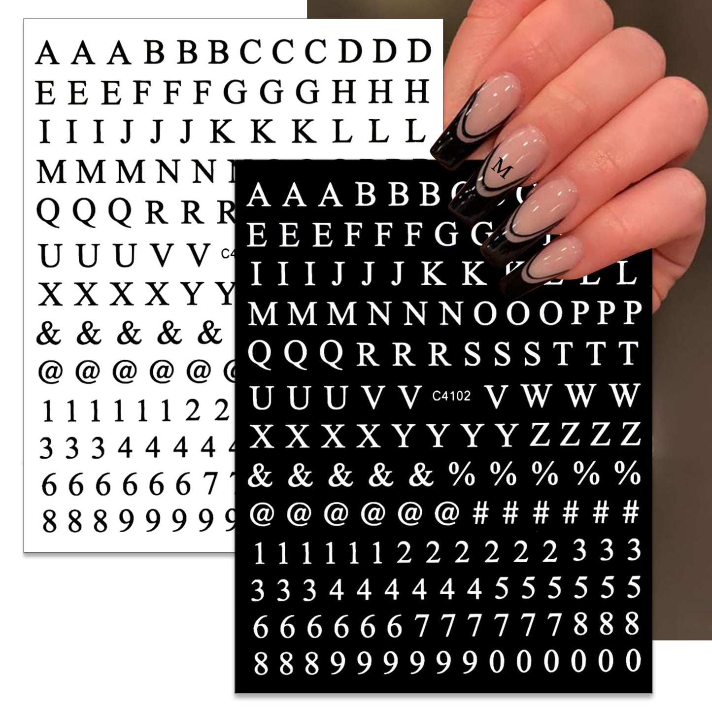 ROFIBUT Letters Nail Art Stickers Number Nail Decals 3D Self-Adhesive Luxury Gold Silver English Alphabet Nail Sticker Black White Number Nail Art Supplies for Women Girls Manicure DIY 8 Sheets