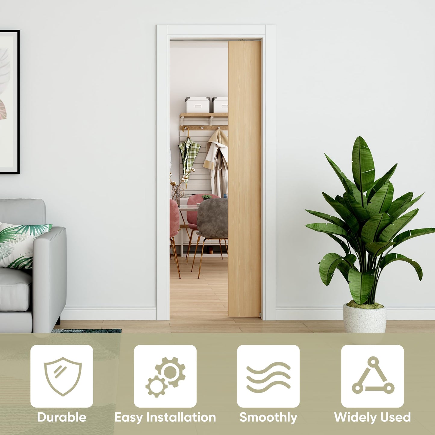 BarnBase 5FT Pocket Door Track Kit, Spliced Aluminum Pocket Door Hardware 56.7", Suitable for Door Width 24"-30", Slide Quietly and Smoothly, Easy to Install