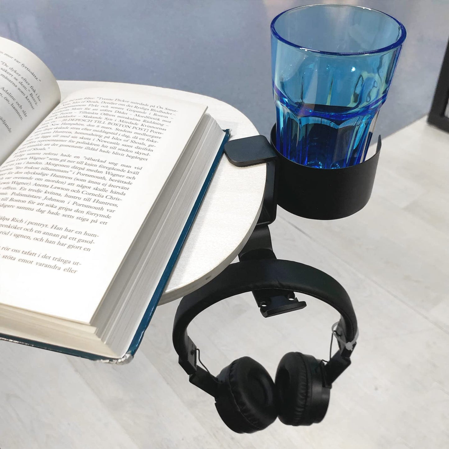 AirTaxiing Desk Cup Holder with Headphone Hanger - Anti-Spill Table Cup Holder for Water Bottles, Wheelchairs, Workstations, Gaming Desk Accessories