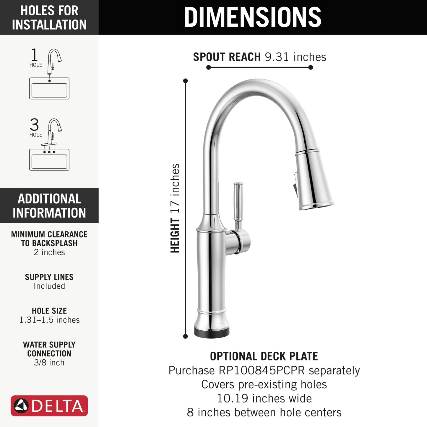 Delta Faucet Renaldi Touchless Kitchen Faucet with Touch Technology, Chrome Kitchen Sink Faucet, Delta ProClean Kitchen Faucet, Pull Down Kitchen Faucet, Lumicoat Chrome 9184TL-PR-DST