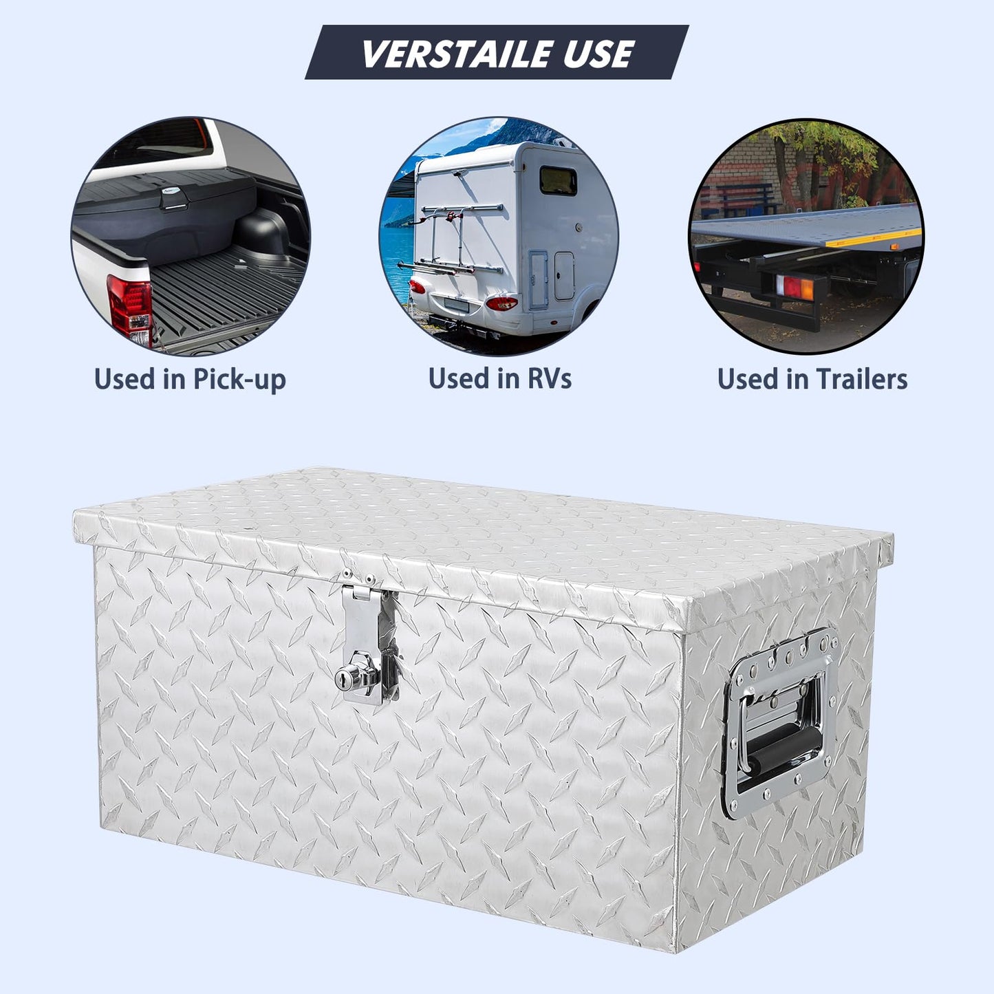 Garvee 20 Inch Aluminum Diamond Plate Tool Box With Lock and Keys, Heavy Duty Waterproof Truck Storage Organizer Chest for Pick Up Truck Bed, Rv Trailer/Van With Side Handle