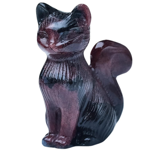 WUYOUSHI Natural Garnet Crystal Cat Statue 2.4 Inch - Handmade Healing Sculpture, Lucky Guardian Pocket Statue for Reiki Meditation, Office & Home Decoration Gift