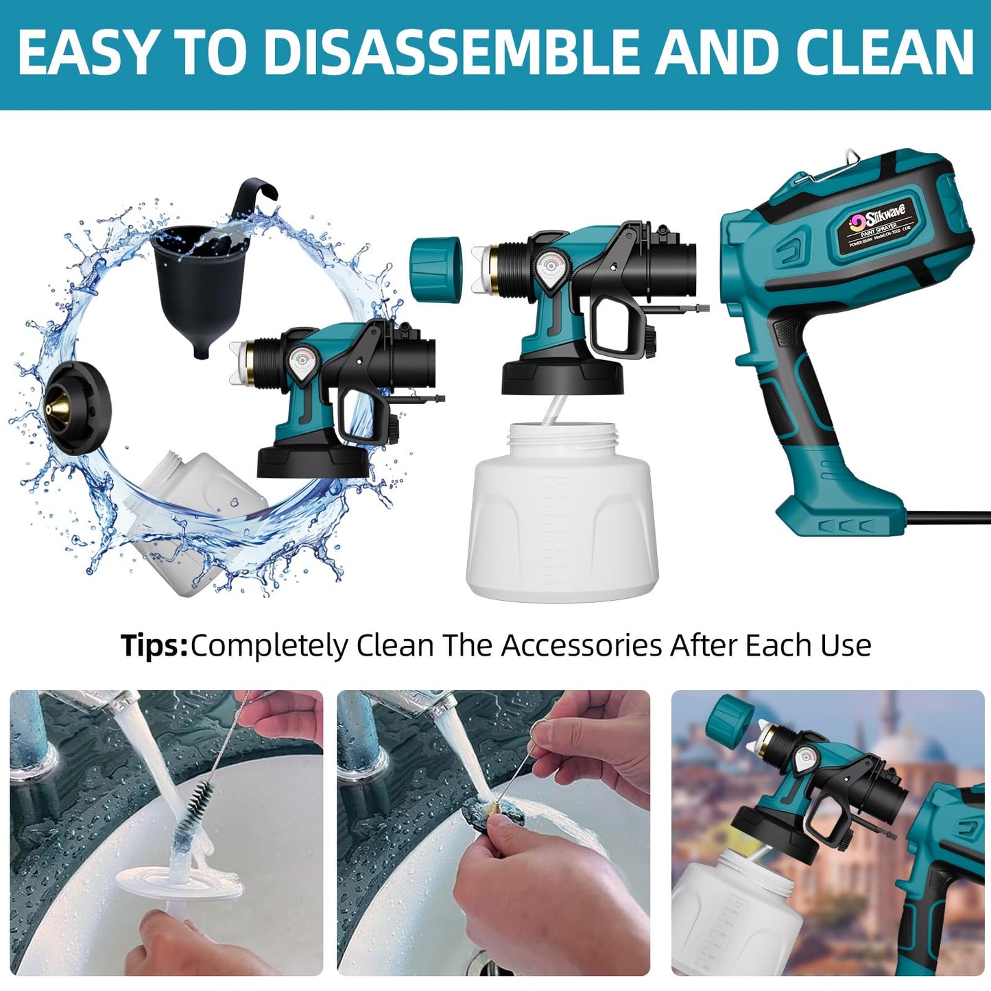 Paint Sprayer, 850W HVLP Spray Gun with 1400ml Detachable Container, Electric Paint Sprayers with 4 Nozzles & 2 Patterns - Portable Spray Guns Perfect for Fences, Sheds, Walls, Garden